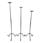 Hand Forged Iron Candelabra Set of 3 (92-112cm) Antique Copper Finish Straight Stem with French Scroll Base