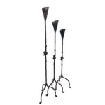 Hand Forged Iron Candelabra Set of 3 (90-110cm) Antique Copper Finish Knotted Stem with Conic Cup - Image 5