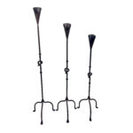 Hand Forged Iron Candelabra Set of 3 (90-110cm) Antique Copper Finish Knotted Stem with Conic Cup