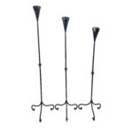 Hand Forged Iron Candelabra Set of 3 (97-117cm) Antique Copper Finish Slender Stem with Lily Cups