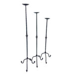 Hand Forged Iron Candelabra Set of 3 (93-113cm) Antique Copper Finish Hammered Stem with Decorative Knop - Image 6