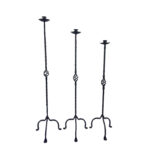 Hand Forged Iron Candelabra Set of 3 (101-121cm) Antique Copper Finish Heavy Rope Twist Stem with Openwork Cage Detail