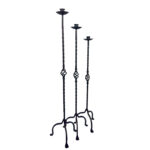 Hand Forged Iron Candelabra Set of 3 (101-121cm) Antique Copper Finish Heavy Rope Twist Stem with Openwork Cage Detail - Image 6