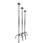 Hand Forged Iron Candelabra Set of 3 (93-113cm) Antique Copper Finish Barley Twist Stem with Deep Cylindrical Cups - Image 5