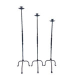 Hand Forged Iron Candelabra Set of 3 (93-113cm) Antique Copper Finish Barley Twist Stem with Deep Cylindrical Cups