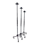 Hand Forged Iron Candelabra Set of 3 (93-113cm) Antique Copper Finish Barley Twist Stem with Socket and Drip Plate - Image 5
