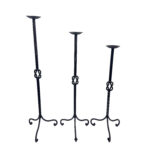 Hand Forged Iron Candelabra Set of 3 (78-98cm) Antique Copper Double Stem with Hercules Knot Detail