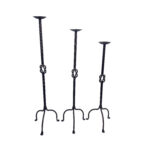 Hand Forged Iron Candelabra Set of 3 (82-102cm) Antique Copper Double Stem with Hercules Knot and Arched Base