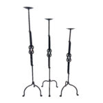 Hand Forged Iron Candelabra Set of 3 (88-108cm) Antique Copper Double Stem with Hercules Knot and Arched Base