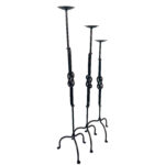 Hand Forged Iron Candelabra Set of 3 (88-108cm) Antique Copper Double Stem with Hercules Knot and Arched Base - Image 9
