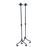 Hand Forged Iron Candelabra Pair (105cm) Antique Copper Tapered Stem with Scroll Base - Image 6