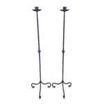 Hand Forged Iron Candelabra Pair (105cm) Antique Copper Tapered Stem with Scroll Base