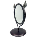 Hand Forged Iron Tabletop Vanity Mirror (55cm) Antique Copper Leaf Design - Image 6