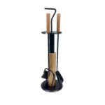 Modern Fireplace Tool Set (66cm) Matte Black & Natural Wood Handles - 4 Piece Kit - Image 7