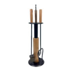 Modern Fireplace Tool Set (66cm) Matte Black & Natural Wood Handles - 4 Piece Kit - Image 8