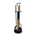 Modern Fireplace Tool Set (66cm) Matte Black & Natural Wood Handles - 4 Piece Kit - Image 6