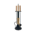 Modern Fireplace Tool Set (66cm) Matte Black & Natural Wood Handles - 4 Piece Kit