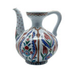 Handmade Ceramic Ewer Vase (20cm) Traditional Segmented Body Design with Spout & Handle - Turkish Pitcher Art Decor