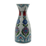 Handmade Ceramic Vase (25cm) Traditional Turkish Red Tulip & Purple Floral Pattern - Elegant Conical Art Decor