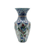 Handmade Ceramic Vase (25cm) Traditional Turkish Floral Art - Faceted Hexagonal Body with Cobalt Blue Rumi Motifs