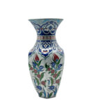 Handmade Ceramic Vase (25cm) Traditional Turkish Floral Art - Faceted Hexagonal Body with Cobalt Blue Rumi Motifs - Image 5
