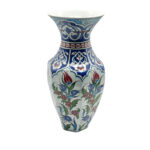 Handmade Ceramic Vase (25cm) Traditional Turkish Floral Art - Faceted Hexagonal Body with Cobalt Blue Rumi Motifs - Image 6