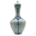 Handmade Ceramic Lidded Vase (30cm) Traditional Ottoman "Golden Horn" (Haliç) Style with Turquoise Bands - Decorative Art Object - Image 5