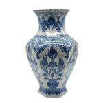 Handmade Ceramic Vase (30cm) Traditional Blue & White "Vase of Life" Tulip Pattern - Faceted Hexagonal Art Decor