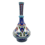 Handmade Ceramic Tall Vase (45cm) Elegant "Ringed Neck" Design with Red Tulip & Blue Floral Pattern - Grand Console Decor - Image 5