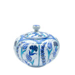 Handmade Ceramic Lidded Trinket Jar (14cm) Traditional Blue & White Tulip Pattern - Decorative Jewelry & Storage Box