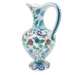 Handmade Ceramic Pitcher Vase (30cm) Traditional "Ewer" Form with Handle - Colorful Floral Pattern & Geometric Neck Border - Image 8