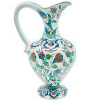 Handmade Ceramic Pitcher Vase (30cm) Traditional "Ewer" Form with Handle - Colorful Floral Pattern & Geometric Neck Border - Image 6