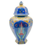 Handmade Ceramic Hexagonal Lidded Jar (30cm) Royal Blue & Yellow Palace Design - 6-Sided "Temple Jar" Vase