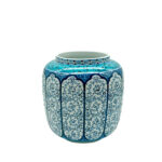 Handmade Ceramic Lidded Jar (30cm) Blue Vines & Turquoise Geometric Band - Large Decorative Canister - Image 4