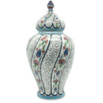 Handmade Ceramic Large Lidded Jar (50cm) Swirling Golden Horn & Floral Pattern - Grand Temple Jar Centerpiece