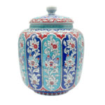 Handmade Ceramic Jar (25cm) "Aegean Columns" Design - Rhythmic Cobalt & Turquoise Architecture