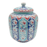 Handmade Ceramic Jar (25cm) "Aegean Columns" Design - Rhythmic Cobalt & Turquoise Architecture - Image 7