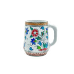 Handmade Ceramic Floral Tankard - Hand-Painted Red & Blue Tulips - Decorative Cup & Desk Organizer