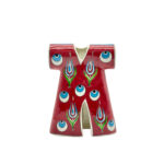 Handmade Ceramic Ottoman Kaftan Sculpture (13cm) - Red "Nazar" Evil Eye & Tulip Pattern - Cultural Shelf Decor