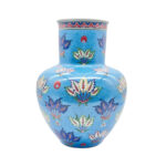 Handmade Ceramic Vase (30cm) - Turquoise "Firuze" Blue with Stylized Fan Flowers - Ottoman Palmette Design