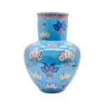 Handmade Ceramic Vase (30cm) - Turquoise "Firuze" Blue with Stylized Fan Flowers - Ottoman Palmette Design - Image 6