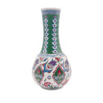 Handmade Ceramic "Gonca" Vase (25cm) - Emerald Green Neck & Tulip Garden Pattern - Mediterranean Home Decor - Image 4