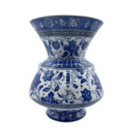 Handmade Ceramic "Kandil" Vase (30cm) Rare 3-Handled Design Blue & White Floral Centerpiece - Image 4