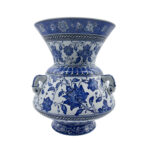 Handmade Ceramic "Kandil" Vase (30cm) Rare 3-Handled Design Blue & White Floral Centerpiece