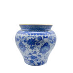 Handmade Ceramic Large Planter Pot - Gold Rim & Blue White Floral Pattern - Luxury Home Decor - Image 4