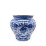 Handmade Ceramic Large Planter Pot - Gold Rim & Blue White Floral Pattern - Luxury Home Decor