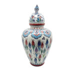 Handmade Ceramic "Vezir" Vase (30cm) - Lidded Design with Colorful Ottoman Tulips - Traditional Home Decor