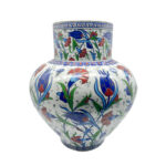 Handmade Ceramic Large Palace Vase (50cm) - Grand Red & Blue Tulip Pattern - Monumental Statement Piece