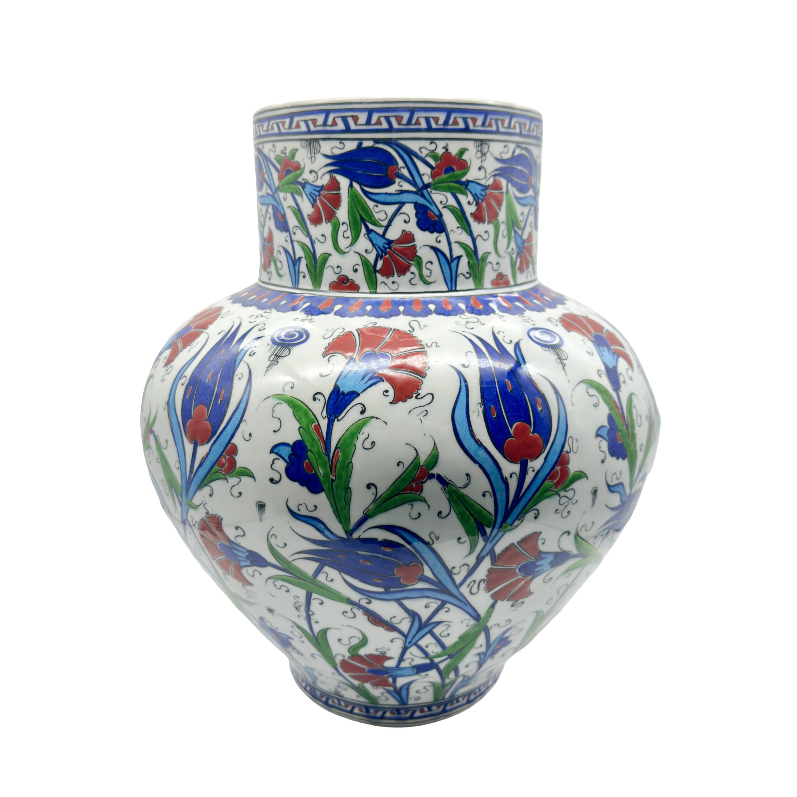 8693332222046 Handmade Ceramic Large Palace Vase (50cm) - Grand Red & Blue Tulip Pattern - Monumental Statement Piece - Image 1