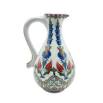 Handmade Ceramic "Ibrik" Pitcher Vase (25cm) - Red Tulip & Blue Hyacinth Pattern - Traditional Turkish Ewer